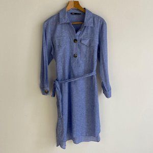 ZARA Stripe Linen Blend Side Slit Dress